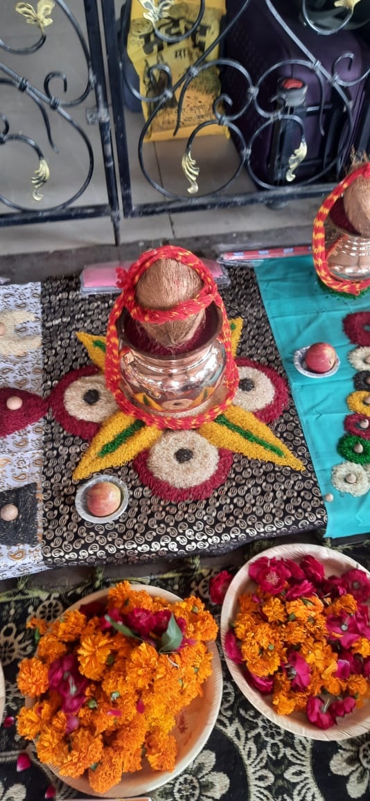 Kalash on rangoli for graha shanti